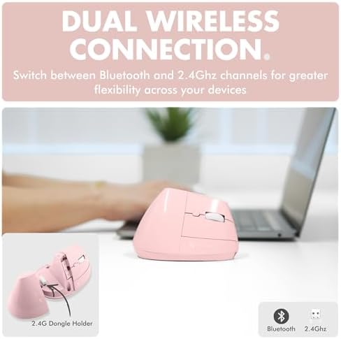 X9 Performance Wireless Vertical Ergonomic Mouse - (BT + 2.4Ghz) - Click in Comfort - Up to 4000 DPI, 6 Button, Rechargeable - Bluetooth Ergonomic Vertical Mouse Wireless - for Mac and PC - Pink - Image 4