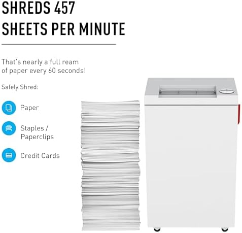 IDEAL 2465 Cross Cut Commercial Paper Shredder, Continuous Operation, 13-15 Sheets at a time, 9 Gallon Bin, Shred Staples/Paper Clips/Credit Cards, 3/4 HP Motor, P-4 Security Level - Image 3