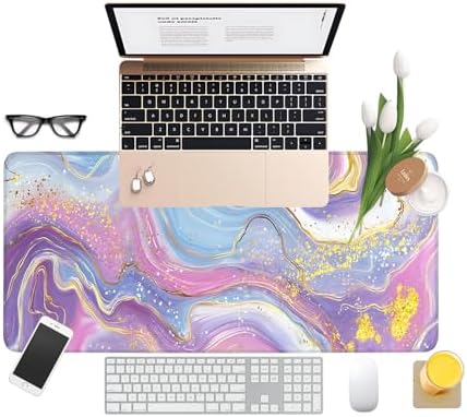 Pink Purple Marble Gaming Mouse Pad 31.5"x11.8" Large Extended Pad Desk Mat Anti-Slip Rubber Base & Durable Stitched Edges for Gamers Smooth Mouse Pad Writing Surface for Desk Office/Home - Image 3