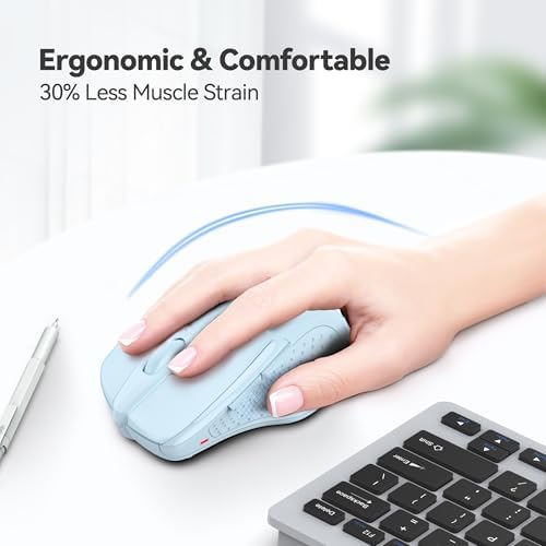 TECKNET Wireless Mouse, 2.4G Ergonomic Computer Mouse, 2600 DPI, Lightblue - Image 3
