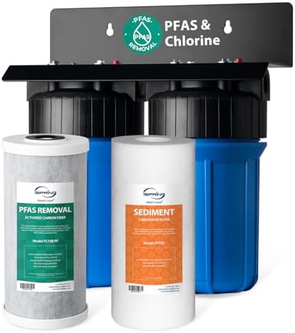 iSpring PFAS Whole House Water Filter System,SGS-Tested to Remove up to 99% PFAS,2-Stage Filtration Reduces Sediment, Chlorine, Chemical, Taste & Odor, 10-Inch Filters,1" Inlet/Outlet Model: WGB21B-PF by iSpring