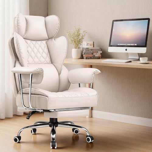 COMHOMA Big and Tall Office Chair, High Back Leather Gaming Chair with Footrest, Executive Ergonomic Office Chairs with Pocket Spring Lumbar Support and with Outward Fixed Soft Armrests - Image 2