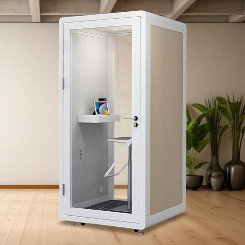 Office Pod Booth with Audio Privacy - Removable Sound Booth Includes White with Wood Grain Side Trim,Soundproof Room with Light,Fans, Socket for Singing Room,Telephone Booth (41.33IN) by X-Comfot