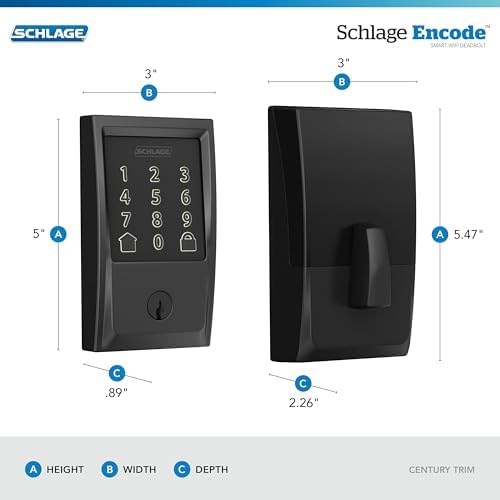 Schlage Encode Smart WiFi Deadbolt Lock with Century Trim, Matte Black - Image 3