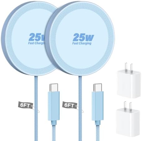 25W Magnetic Wireless Charger, 6FT Fast Charging Pad Wireless Charge for iPhone 17 16 /AirPods3/2/Pro/for Galaxy S26 Ultra/Pixel 10 Series, Portable Charger for Desk& Travel(2Pack,Blue) by WAYLITEWirelessCharger