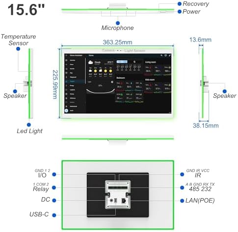 10.1" POE Smart Home Touch Panel with Proximity Sensor, 4GB+64GB Android 14 Inwall Controller 86 Box Included, WiFi 6E, RS232, RS485 LED Light Strip Home Assistant (No Camera)(White) - Image 5
