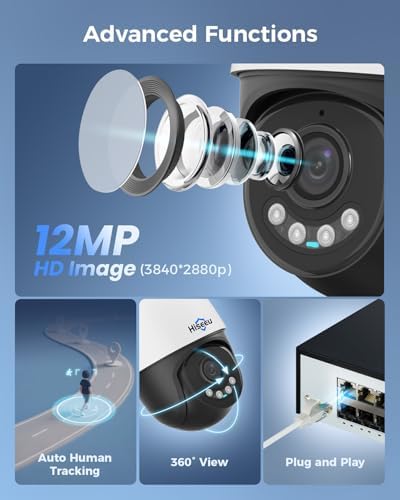 Hiseeu 12MP PoE PTZ Security Camera System, 8 Pcs Wired Cameras - Image 4