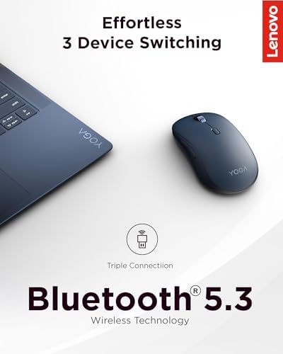 Lenovo Yoga Bluetooth Silent Mouse, 3 Level DPI Adjustment, 36 Month Battery Life, Bluetooth 5.3, 3 Device Paring, Whisper Quiet, Programmable Buttons, Smooth Finish, Cosmic Blue - Image 3