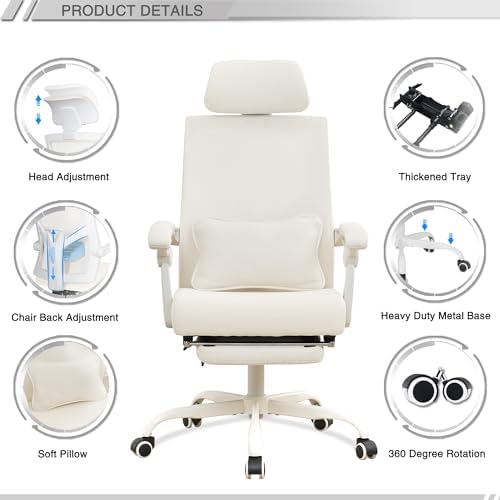 Qulomvs Ergonomic Office Chair with Footrest Home Office Desk Chair with Headrest and Backrest Adjustable Mesh Computer Desk Chair with Wheels 360 Swivel Task Chair - Image 6