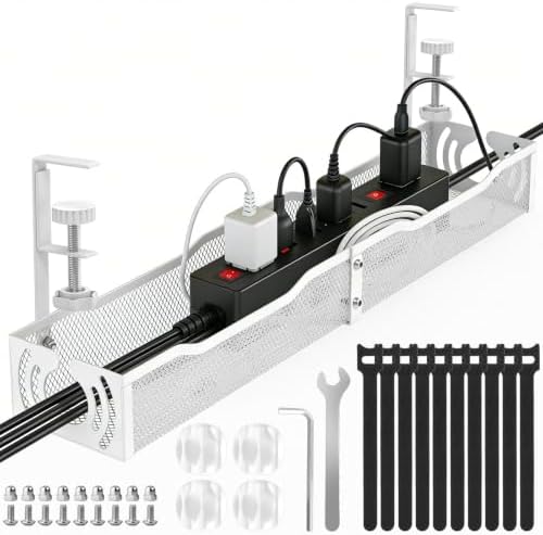 Cable Management, 25.3'' Under Desk Cable Management Tray No Drill by LOVJOYSE
