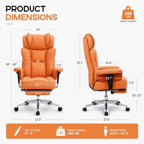 Office Desk Chair, High-Back Big and Tall Leather Chair with Footrest - Image 2