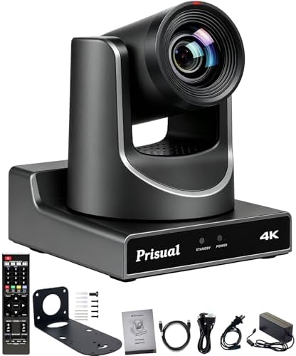Prisual 4K60 NDI HX3 AI Auto Tracking PTZ Camera, 20X Optical Zoom, PoE, 3G-SDI, HDMI, USB, LAN, 4 Outputs for Church Worship, Education, Broadcast, Live Streaming by Prisual
