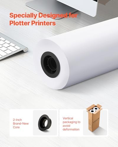 VEVOR Wide Format Paper, 24 in x 300 ft Plotter Roll, 2 Rolls CAD Bond Rolls with 2 in Core, 20 LB Bond Paper Rolls, Ideal for CAD Drawings, Engineering Plans, GIS Maps, and Architectural Designs - Image 2