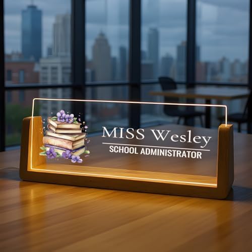 Custom Name Plate for Desk with Light Up Acrylic & Wooden Base - Personalized Office Sign for Teacher, Boss, Coworker - Employee Appreciation Gift for Educators Professionals by SYCUSTOM