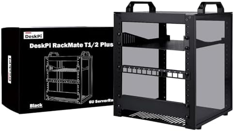 GeeekPi 6U Server Rack, 10 inch Mini Rack for Network, Servers, Audio, and Video Equipment, DeskPi RackMate T1/2 Plus, 10.23inch/260mm Depth (Black) by GeeekPi