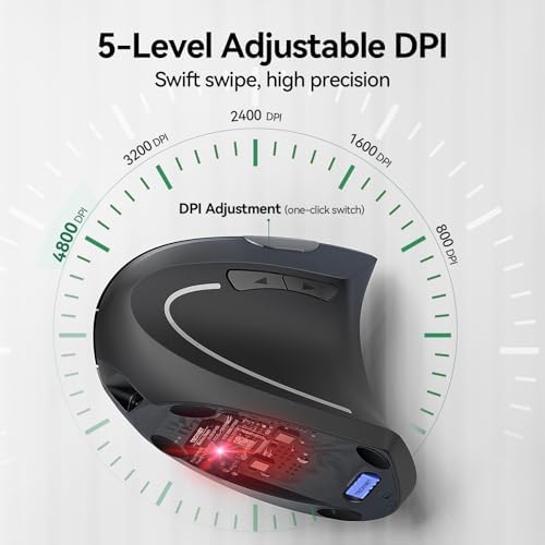 TECKNET Wireless Ergonomic Mouse, Vertical Computer Mouse for Wrist Comfort, Rechargeable Optical Mouse with Adjustable DPI（4800）, Silent Click, 6 Buttons, USB Receiver for Laptop, Desktop, PC, Mac - Image 6