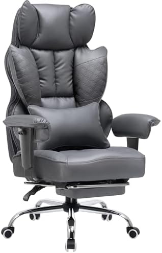 COMHOMA Big and Tall Office Chair Heavy Duty Wide Ergonomic Gaming Chair with Deluxe Embossing Designed Leather with Foot Rest, 145°Reclining Adjustable Armrests Pocket Spring Back Support and Pillow by ComHoma