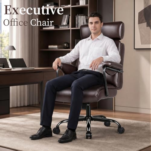 Executive Office Chair Ergonomic, Leather Desk Chair Comfy High Back, Brown - Image 3