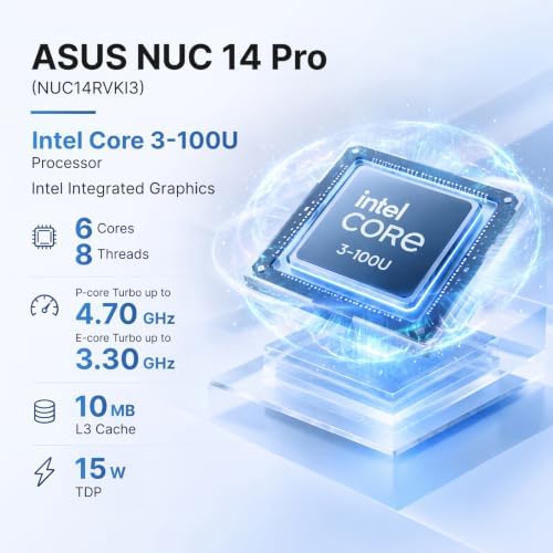 ASUS NUC 14 Pro NUC14RVKI3 Mini PC, Core 3 100U, 8GB DDR5, 256GB SSD - Image 2