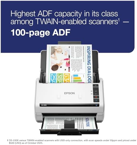 Epson DS-530X Color Duplex Desktop Document Scanner, up to 45 ppm, USB Connectivity, 100-Page Auto Document Feeder (ADF), Twain and ISIS Drivers - Image 3