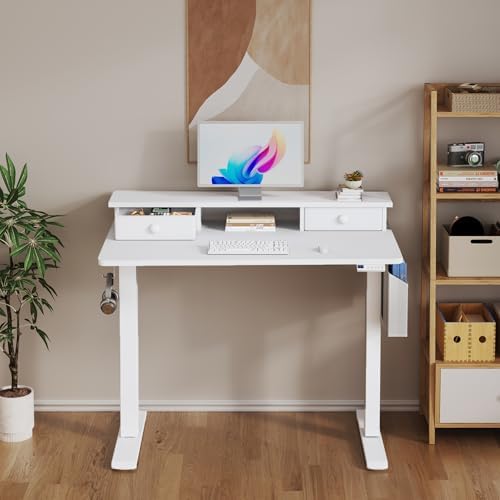 KLUVIS White Electric Standing Desk with Drawers, 40 Inch - Image 2
