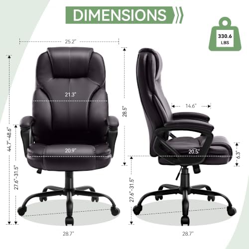 Ergonomic Office Chair with High Back, Comfy Desk Chair, Adjustable Executive Office Chair for Home Office, Big and Tall Computer Chair Heavy Duty, 360° Swivel, Faux Leather Brown - Image 2