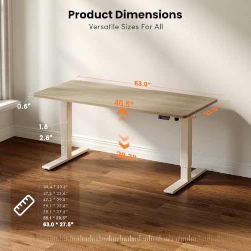 CubiCubi Electric Height Adjustable Standing Desk 63x28 Inch, Light Walnut - Image 2