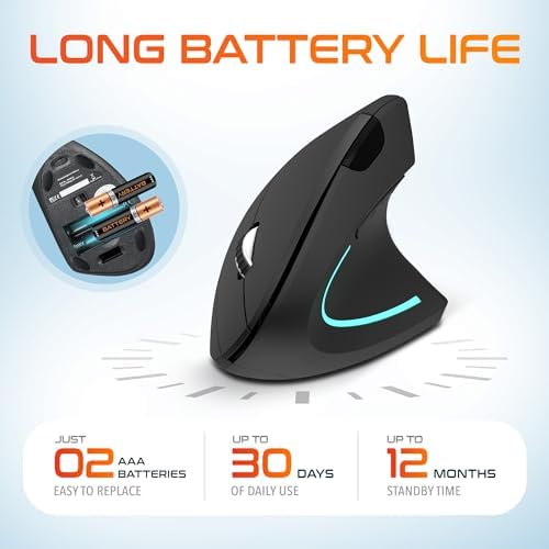 Delton Ergonomic Vertical Wireless Mouse with 2.4GHz USB Dongle - Image 3