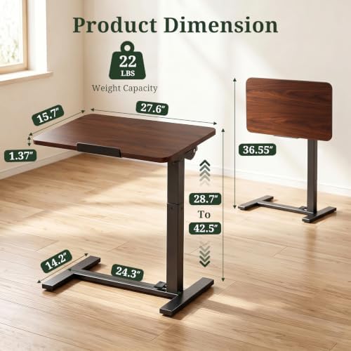 Overbed Bedside Table with Wheels, Foldable Rolling Desk Adjustable Height - Image 3