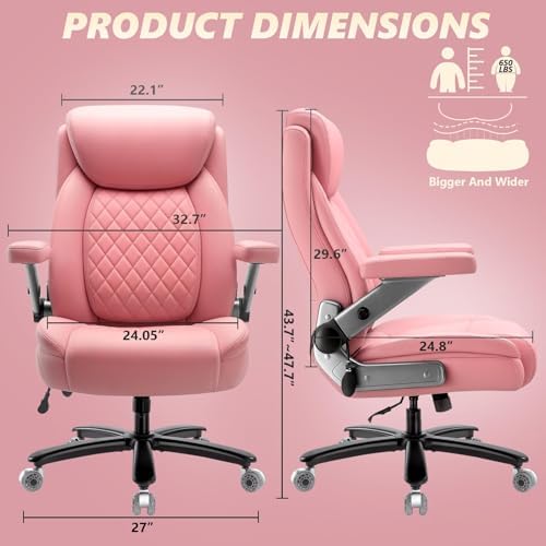 650LBS Large Heavy Duty Office Chair with 5D Flip Arms,Comfy Big and Tall Executive Office Desk Chair with Pocket Spring Cushion,High Back Computer Chair with Lumbar Support,Dual Rubber Wheel - Image 3
