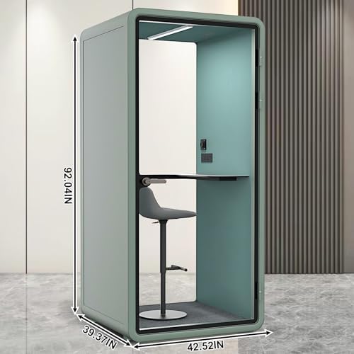 Office Sound Booth with Audio Privacy - Soundproof Recording Booth Includes Green Frame with Curved Corners,Soundproof Room with Light,Steel Plate Structure for Study (42.52IN) - Image 2