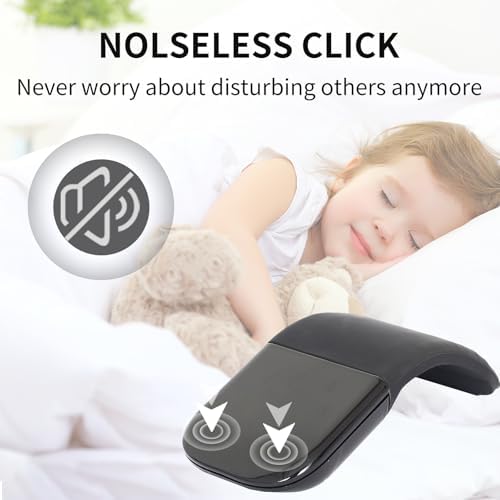 Bluetooth Arc Touch Mouse, Ultra-Thin Portable Folding Travel Mouse whitout USB Dongle, Quiet Click, Powered by AAA Batteries, Foldable Wireless Mice for Laptop PC Chromebook Tablet Mac iPad - Black - Image 5