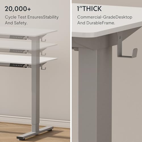 FLEXISPOT EN1 One-Piece Standing Desk, Electric Adjustable with 4 Memory Presets, 176 LBS Capacity, Stable & Quiet, Seamless Desktop for Home Office & Dual Monitors, 48"x30" White(Silver Frame) - Image 5