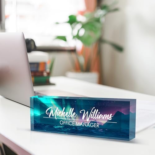 Personalized Name Plate for Desk, Custom Desk Name Plate, Acrylic Name Plate Office Desk Accessories, Personalized Office Gifts for Coworkers Teachers, Employee Appreciation Gifts (Blue Aurora) - Image 4