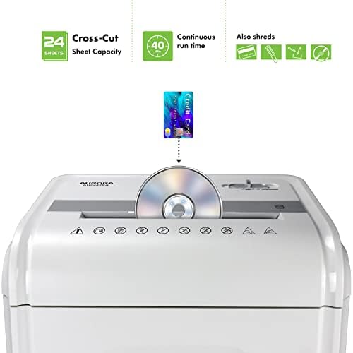 Aurora Heavy Duty Anti-Jam 24-Sheet Crosscut Shredder/40 Min Run Time/ 7-Gallon Pullout Basket, White/Grey - Image 2