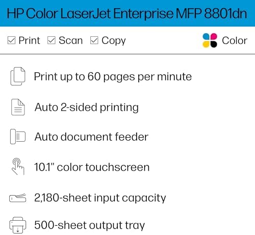HP Color LaserJet Enterprise 8801dn Multifunction Printer, Scanner, Copier, Duplex, Best for Office (9S184A) - Image 2