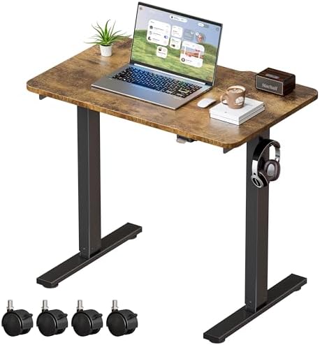 Okin Electric Standing Desk 31.5x19.7 Inches Small Computer Desk-Whole Piece Stand up Desk with Wheels Gaming Rolling Home Office Desks, Rustic Brown by Okin