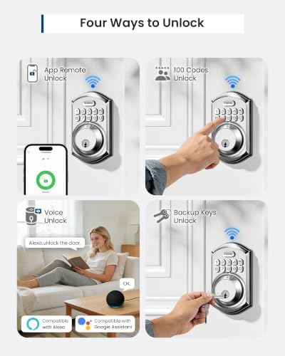 TEEHO TE011W WiFi Keypad Deadbolt, Smart Locks for Front Door, Satin Nickel - Image 3