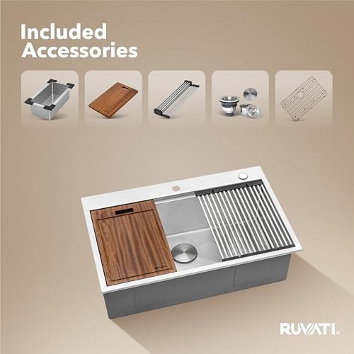 Ruvati 33x22-in 16-Gauge Workstation Topmount Kitchen Sink - RVH8003 - Image 3