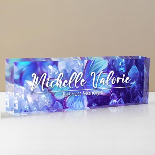 Personalized Name Plate for Desks, Custom Desk Name Plates, Acrylic Name Plate Office Desk Accessories, Personalized Office Gifts for Coworkers Teachers, Employee Appreciation Gifts (Crystal Butterfly) by EOBIBIFUN