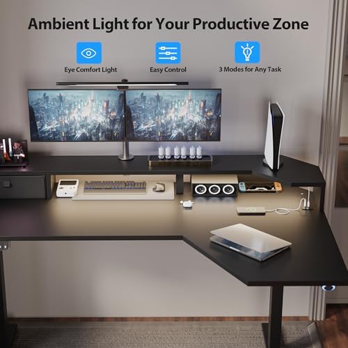 Agilestic 63*35 Inch L Shaped Standing Desk with Shelf & Led& Outlet, Black - Image 7