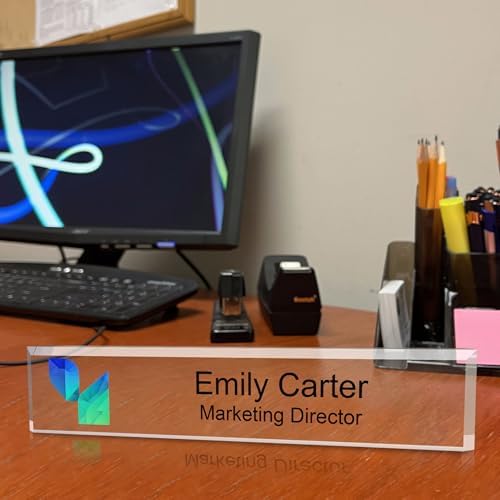 Signs ByLITA Customizable Full Color Acrylic Desk Sign – Upload Your Logo or Photo, Personalized Name Plate 2" x 8" Office Desk Décor - Image 5