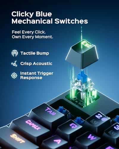 wegear Wired Mechanical Gaming Keyboard with Clicky Switch,104-Key, Black - Image 2