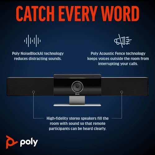 TWA Bundle of Poly Studio 4K USB Video Conference System Camera, Microphone, Speaker Bar for Small & Medium Conference Rooms, Presenter Tracking, NoiseBlock AI, Autoframing with Microfiber Cloth - Image 6
