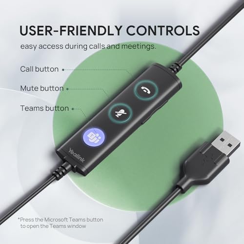 Yealink UH34 Wired Headset,USB-A,Noise Canceling Mic,in-Line Control,On-Ear - Image 3