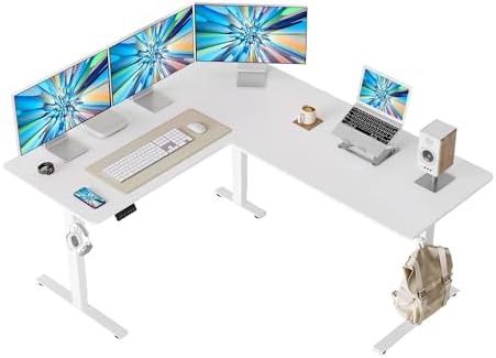Cubiker L Shaped Standing Desk - 63 x 55 Inch Electric Adjustable Height Corner Standing Desk, Ergonomic Sit Stand Up Table with 3 Memory Buttons, Splice Board for Home Office, White by CubikerHomeOfficeFurniture