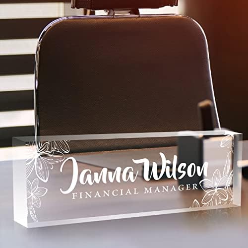 Personalized Desk Name Plate, Custom Acrylic Glass Name Plates for Desks, Office Desk Decor Nameplate, Desk Accessories, Teacher Boss Coworkers Employee Appreciation Gift (Engraved Flower 2) - Image 5