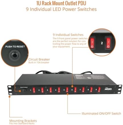 Tecmojo 9-Outlet Rack Mount Overloading Protection Circuit Breaker PDU, with Individual Switch 6ft Cord for IT and Network Racks and Cabinets(SKU# 13110901) - Image 4