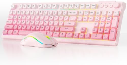 Wireless Keyboard and Mouse Combo, RGB Backlit Rechargeable 2000 mAh Battery, Tri-Mode Bluetooth/2.4GHz/USB-C Custom Creamy Keyboard, RGB Backlit Media Knob (Pink Gradient) by Unknown