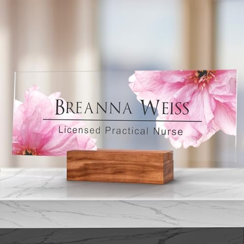 Personalized Acrylic Desk Name Plate with Walnut Wood Base by nyareka